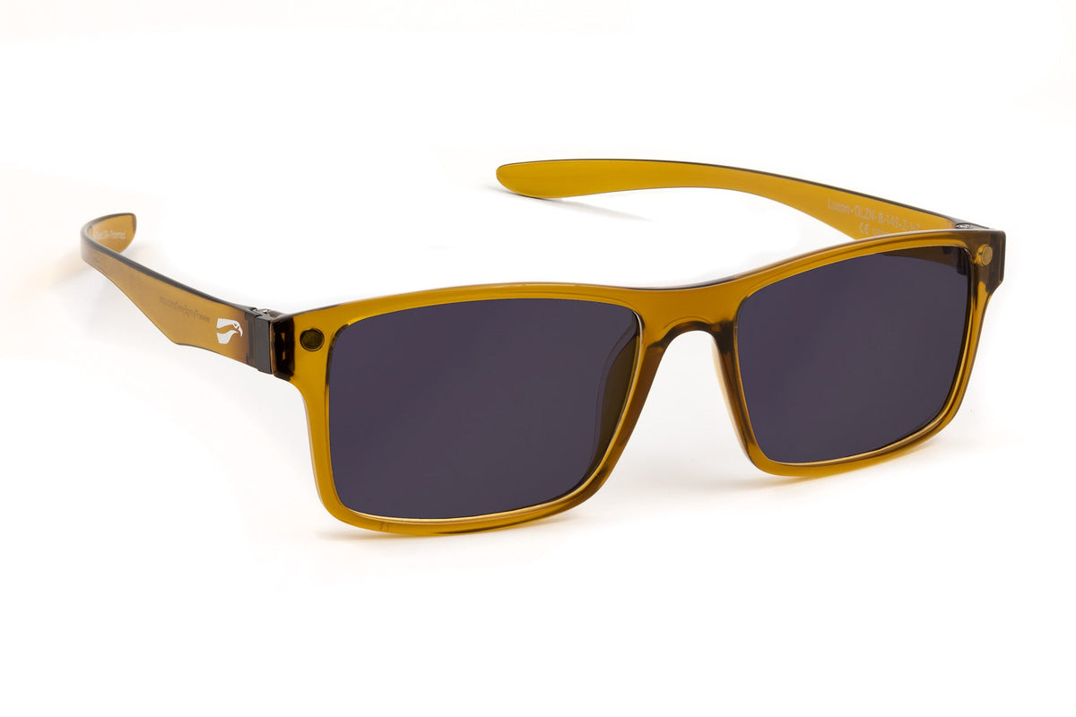 Flying Eyes Luzon Honey Brown aviation eyewear with polarized solid gray lenses, manufacturer product view