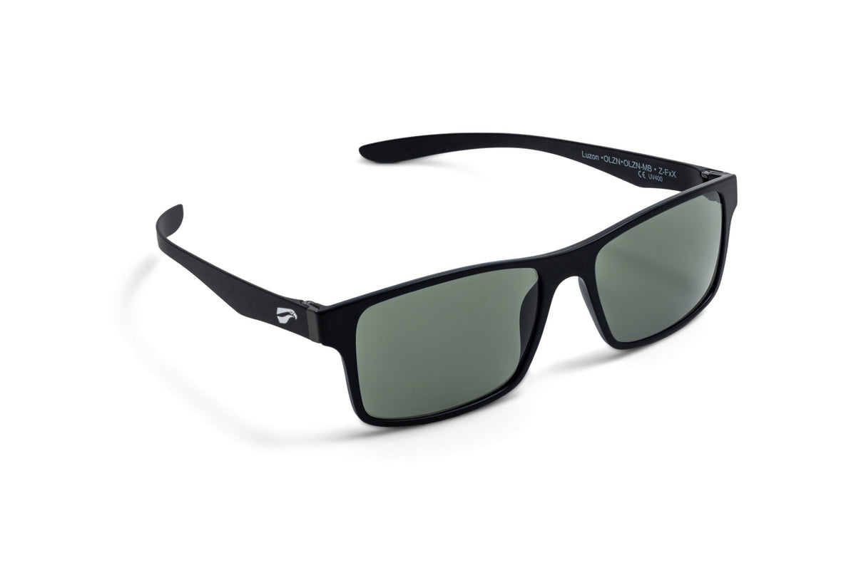 Flying Eyes Luzon Matte Black aviation eyewear with G-15 green lenses, manufacturer product view