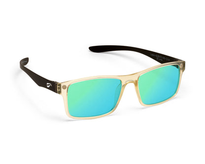 Flying Eyes Luzon Black Tie aviation eyewear with mirrored emerald lenses, manufacturer product view