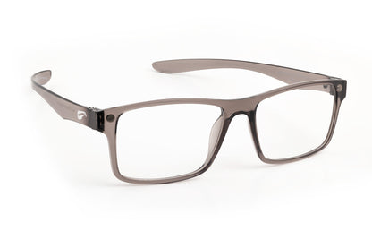 Flying Eyes Luzon translucent gray clear lens eyeglasses, three-quarter view