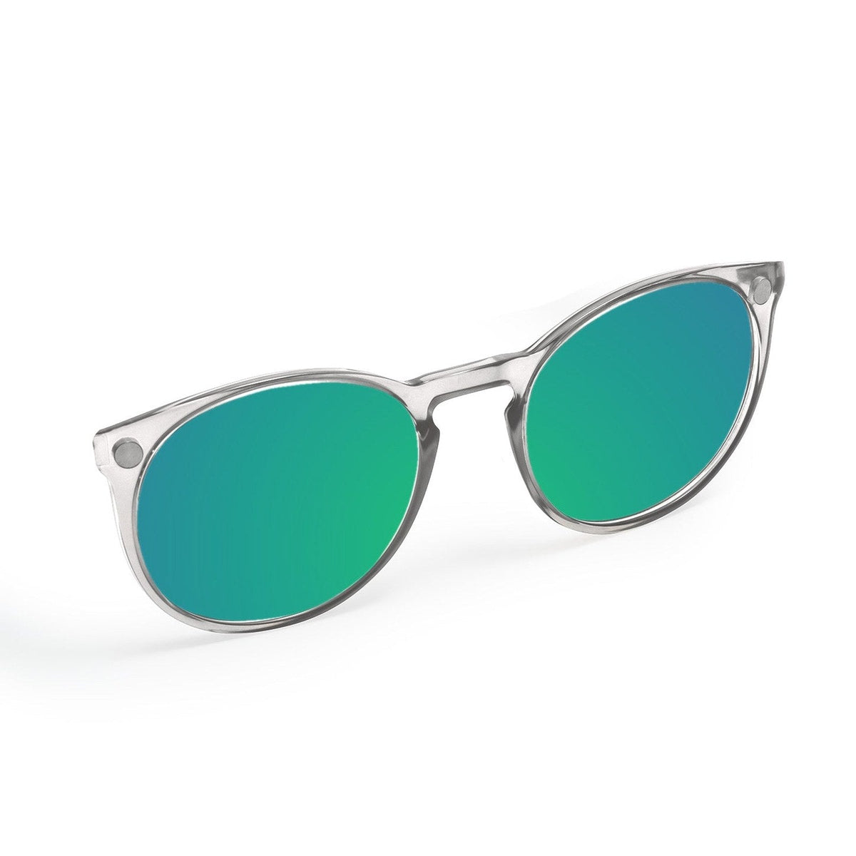 Flying Eyes Ninox magnetic clip-on sunglasses, narrow clear black tie mirrored jade
