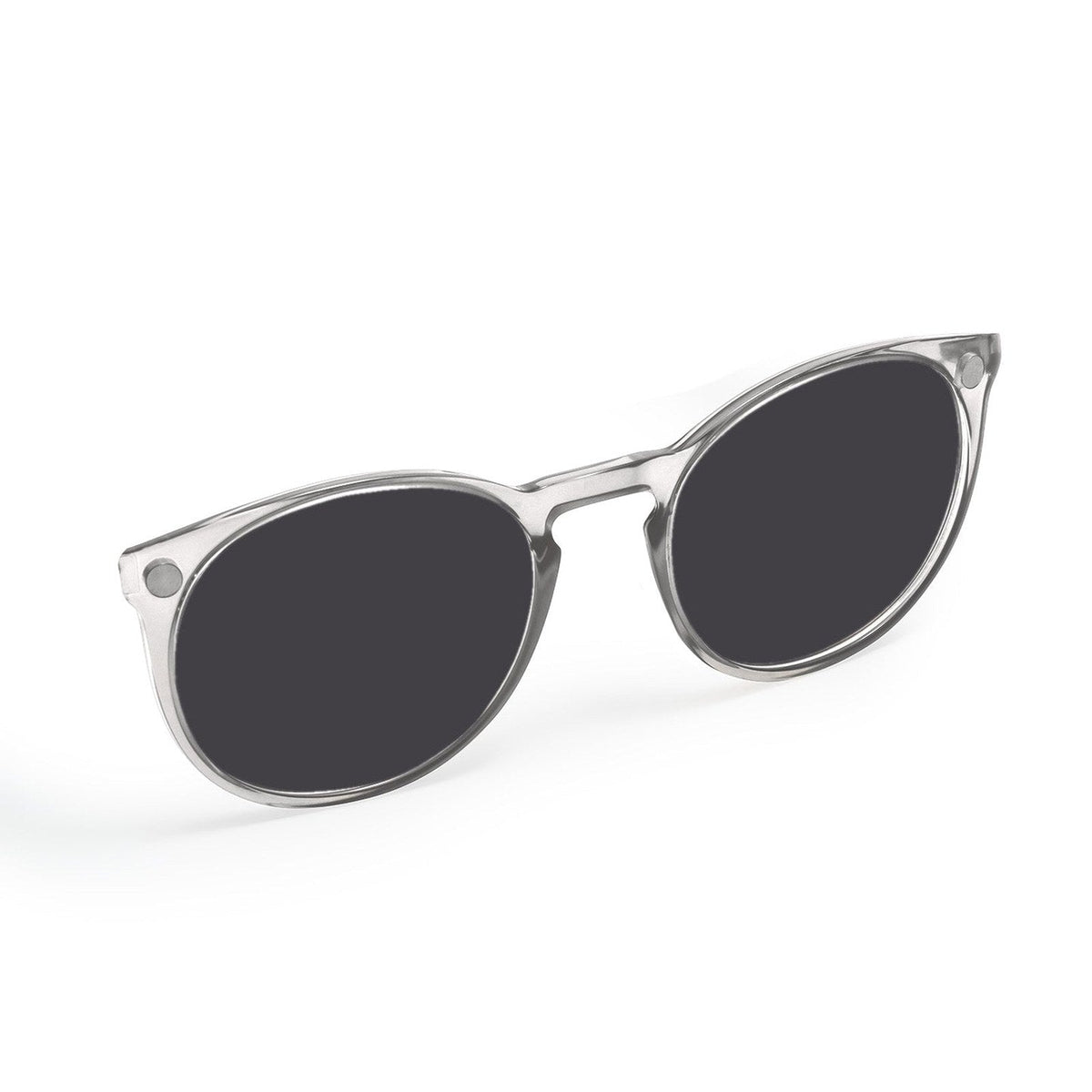 Flying Eyes Ninox magnetic clip-on sunglasses, narrow clear black tie polarized solid gray