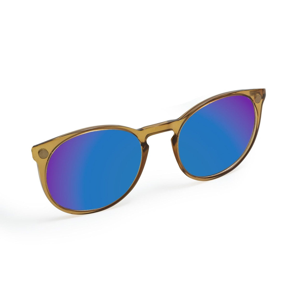 Flying Eyes Ninox magnetic clip-on sunglasses, narrow honey brown mirrored cobalt
