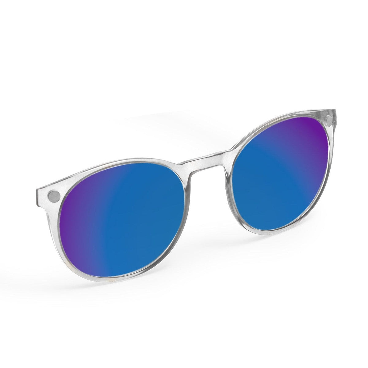 Flying Eyes Ninox magnetic clip-on sunglasses, standard clear black tie mirrored cobalt