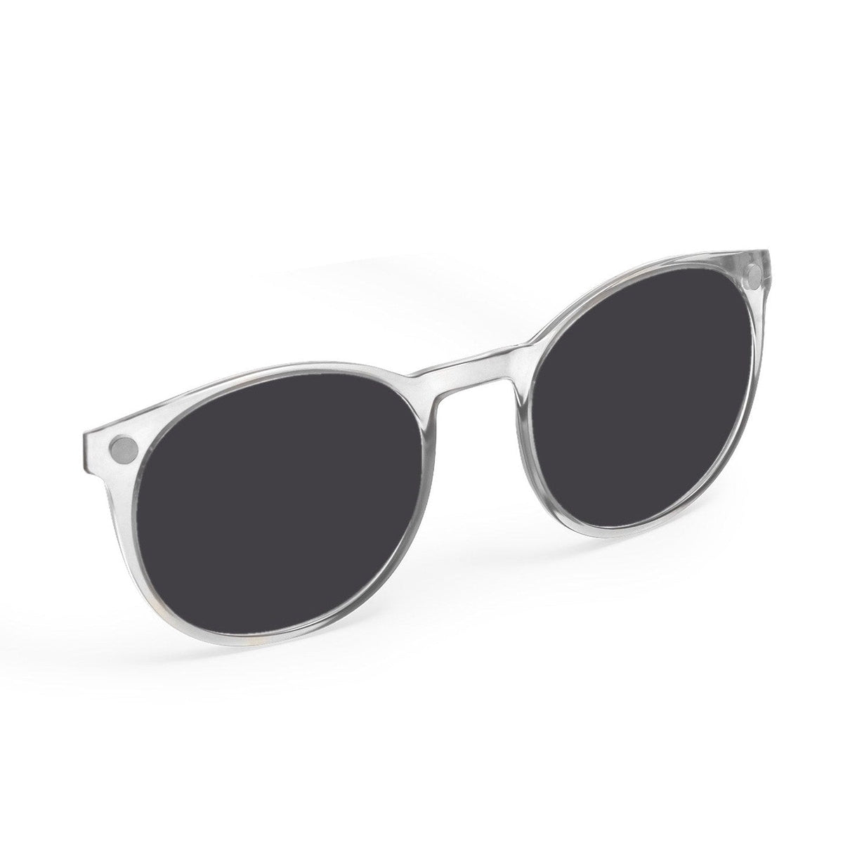 Flying Eyes Ninox magnetic clip-on sunglasses, standard clear black tie polarized solid gray