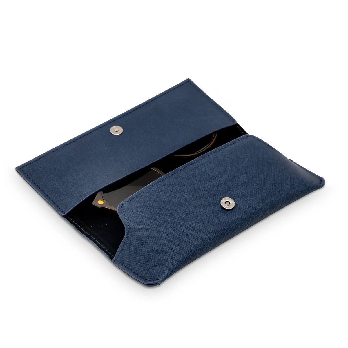 Flying Eyes soft magnetic clasp eyeglass case open with example eyewear stored inside; eyewear not included