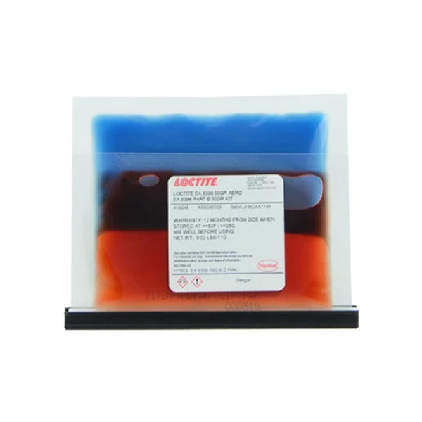 Loctite Epoxy Adhesive kit with blue and red gel packs on a white background