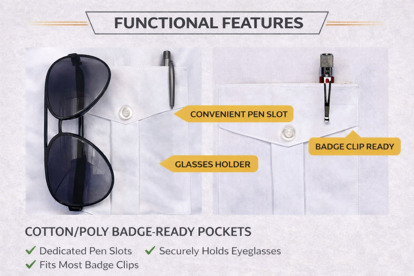 mens pilot shirt functional pockets pen holder glasses holder badge clip ready aviation uniform shirt