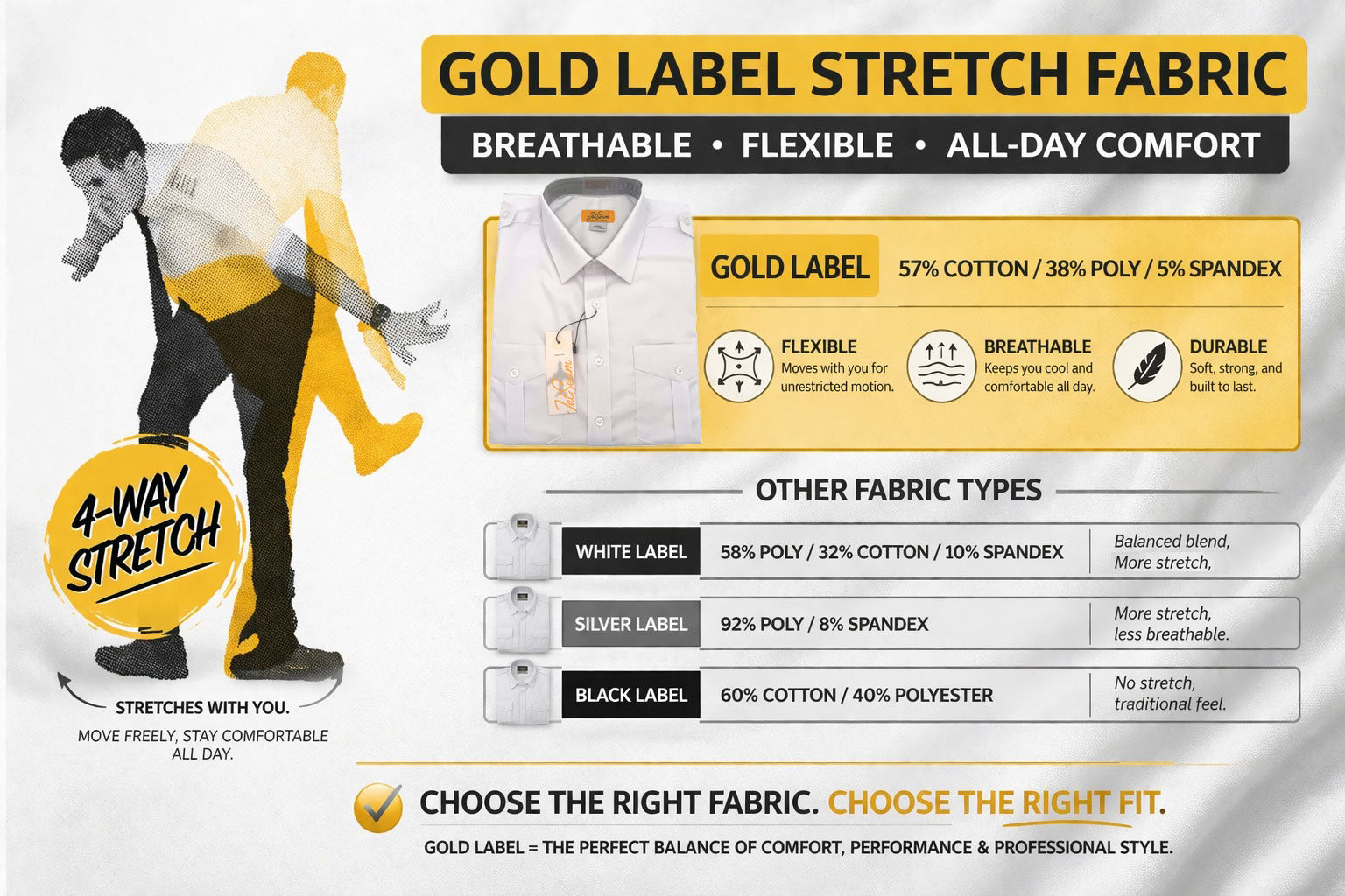 mens pilot shirt gold label stretch fabric breathable flexible aviation uniform shirt 4 way stretch pilot shirt