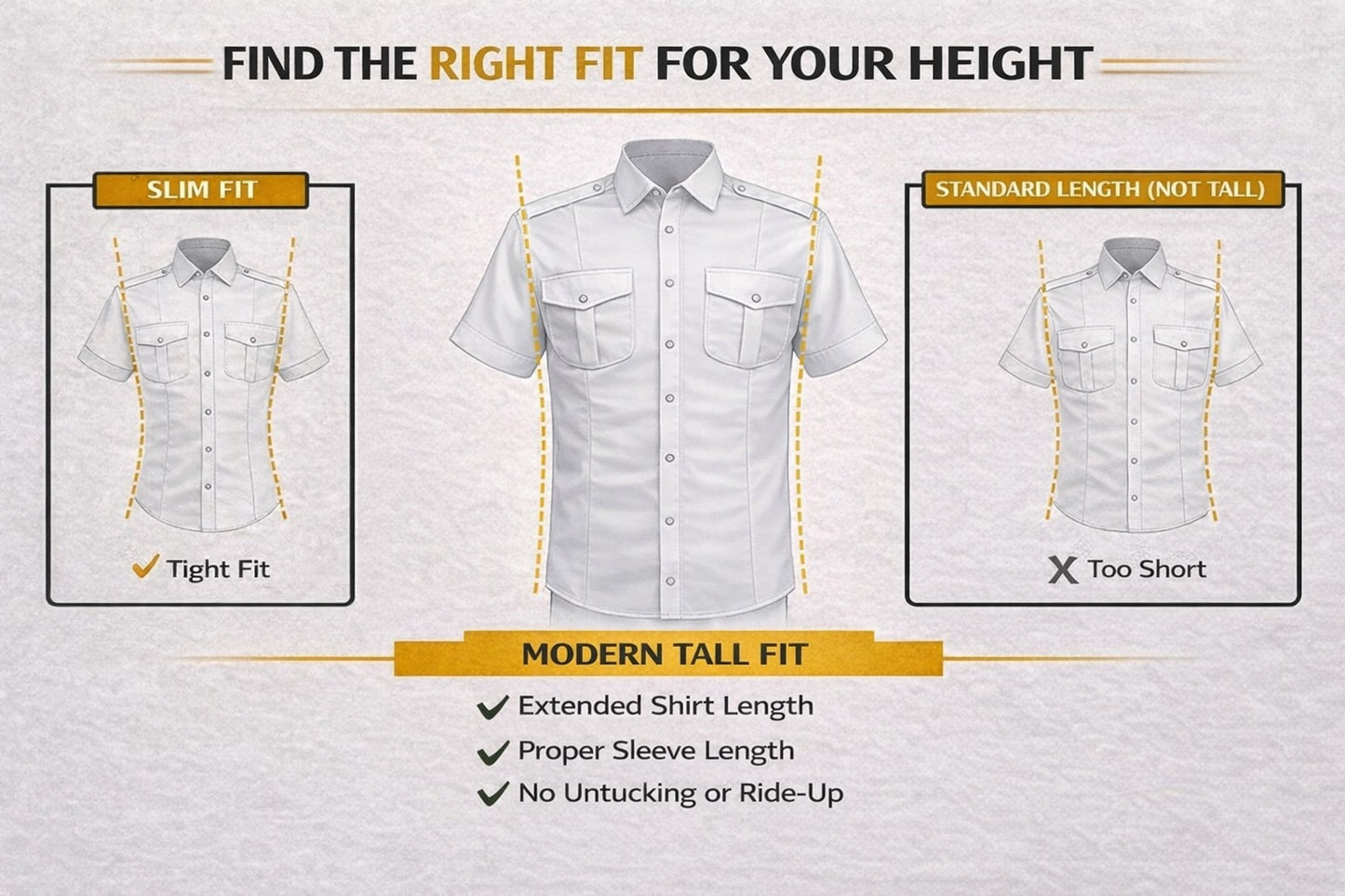 mens pilot shirt tall modern fit comparison extended length vs regular pilot shirt aviation uniform