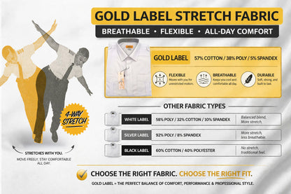 JetSeam women’s pilot shirt Gold Label stretch fabric comparison showing breathable 4-way stretch aviation uniform performance material