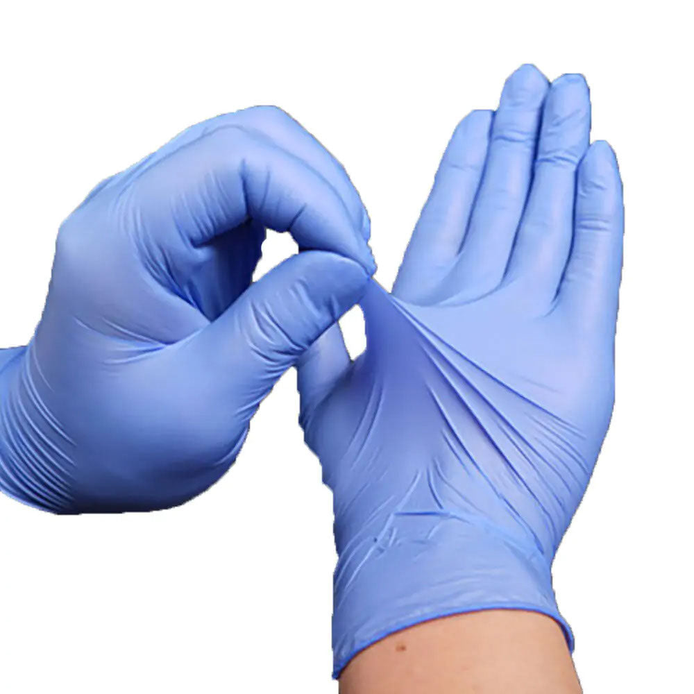 blue disposable nitrile examination gloves textured fingertips powder free