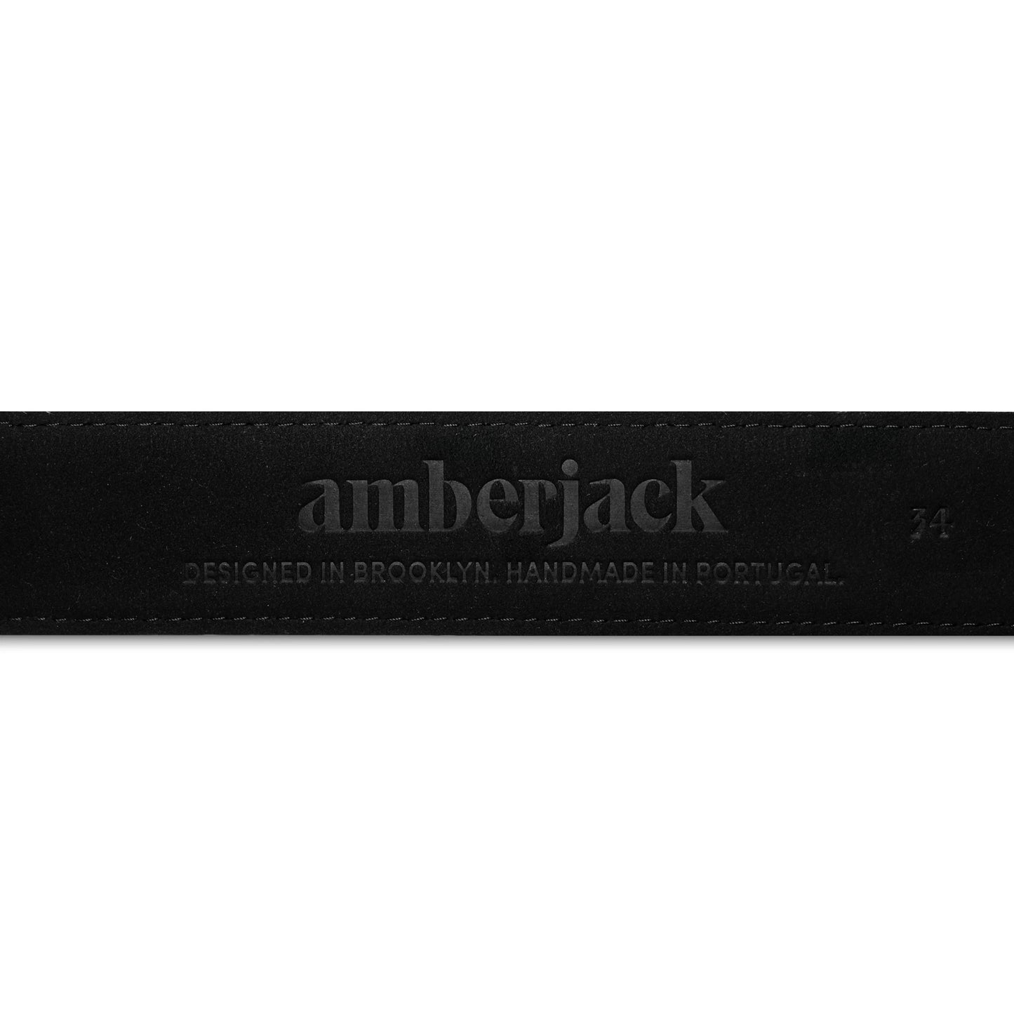Amberjack Leather Belt Obsidian black full-grain leather pilot dress belt,  Inside Label Close Up