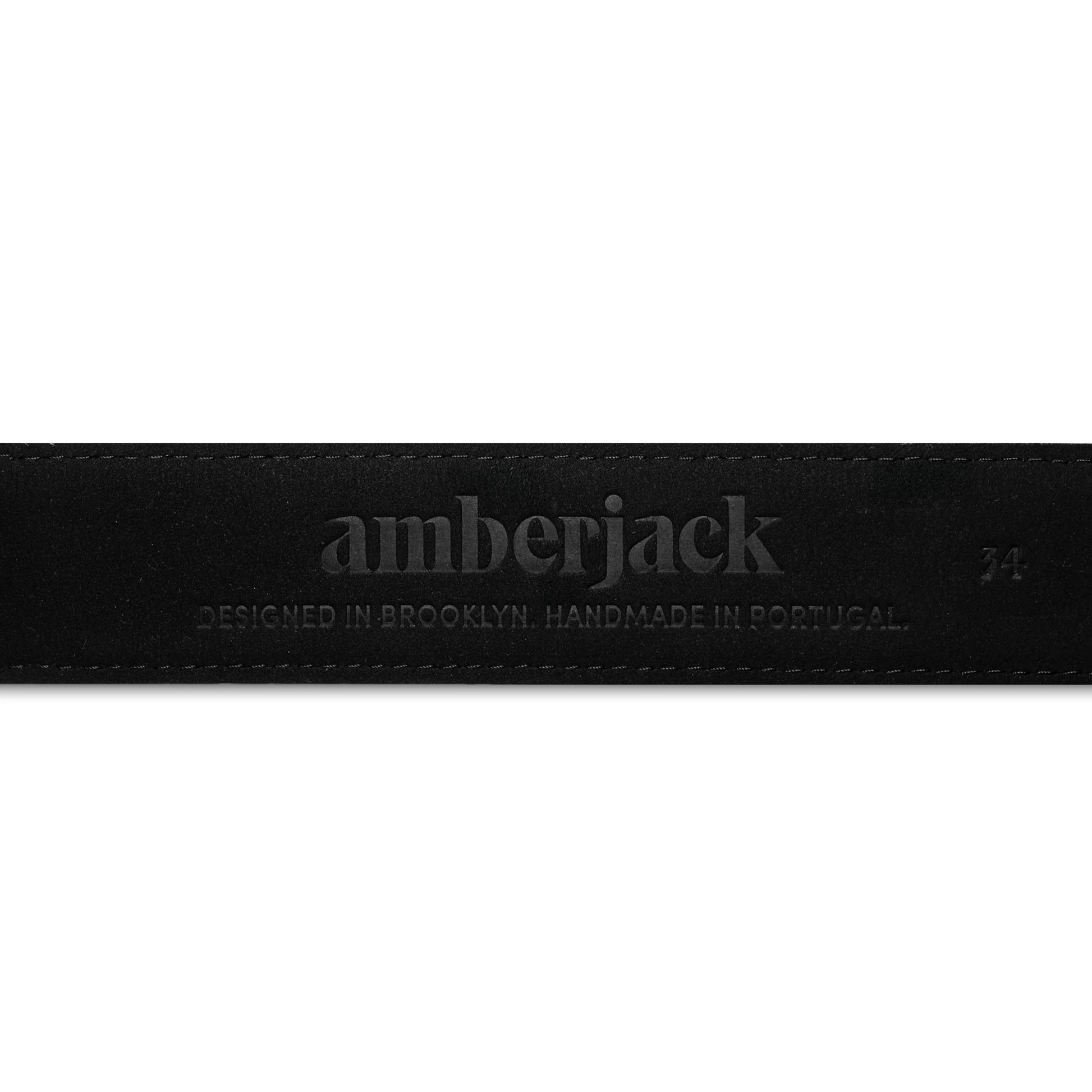 Amberjack Leather Belt Obsidian black full-grain leather pilot dress belt,  Inside Label Close Up