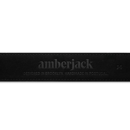 Amberjack Leather Belt Obsidian black full-grain leather pilot dress belt,  Inside Label Close Up