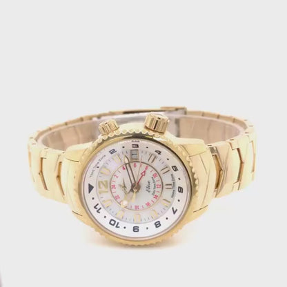 Elise Egyptian Gold Women’s Watch – Product Video Showcasing Mother-of-Pearl Dial, Gold Stainless Steel Bracelet, and Triple Time Zone Functionality