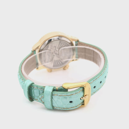 Abingdon 16mm Genuine Green Alligator Watch Band in mint finish and gold buckle with detail close-up