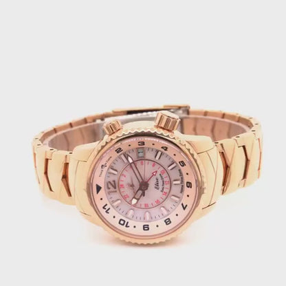 Elise Rosy Women’s Watch – Product Video Featuring Rose Gold Stainless Steel Bracelet, Mother-of-Pearl Dial, and Triple Time Zone Functionality