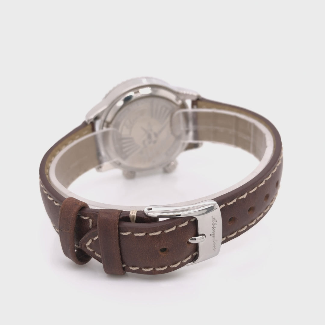 360-degree rotating view of Abingdon 16mm Oil-Tan Leather Watch Band with Contrast Stitch in Brown – Quick-Release Strap for Women’s Pilot Watches
