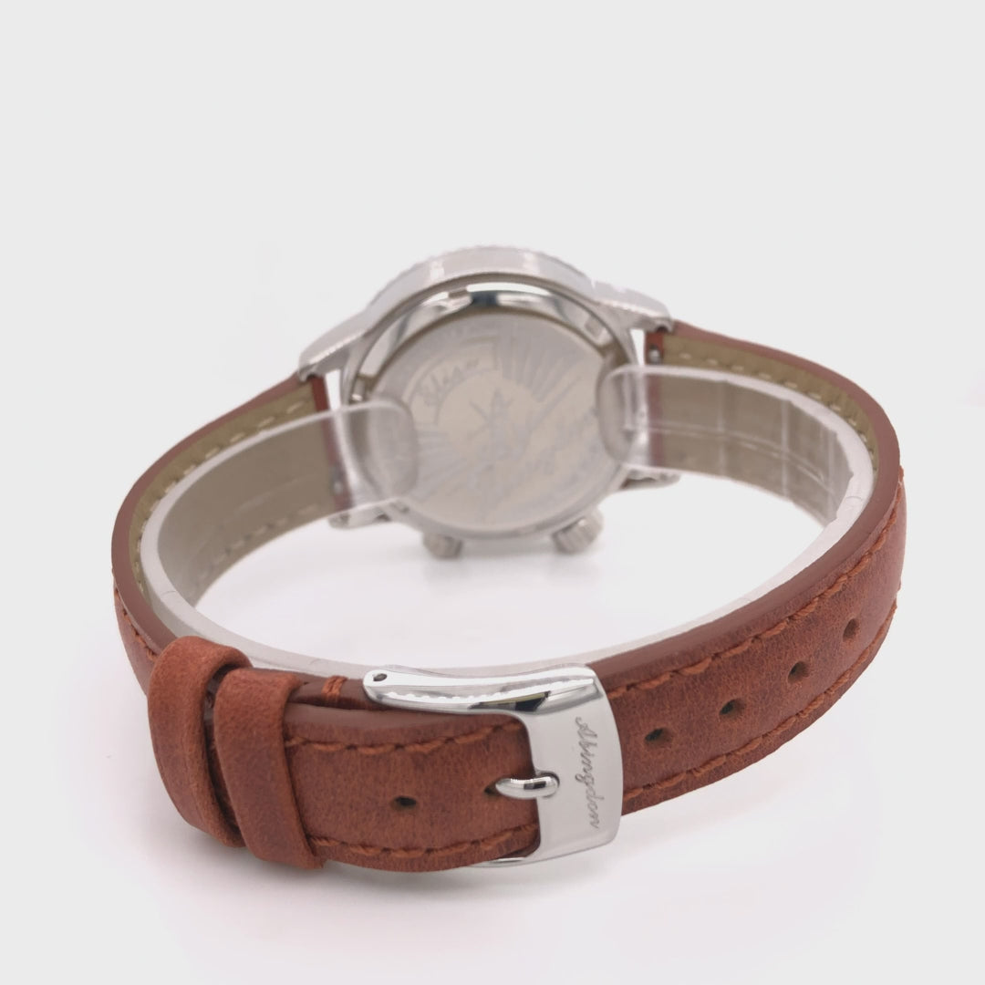 360-Degree View of Abingdon 16mm Oil-Tan Leather Watch Band with Matching Stitch in Chestnut – EZ Release Strap for Pilot Watches