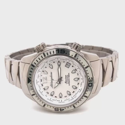 Marina Women's Dive Watch in Yacht Edition – Product Video Showcasing White Luminous Dial, Titanium Build, and World Timer Functionality
