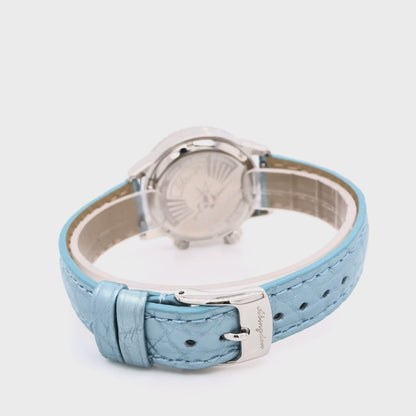 Abingdon 16mm Genuine Blue Alligator Watch Band shown with quick-release clasp 