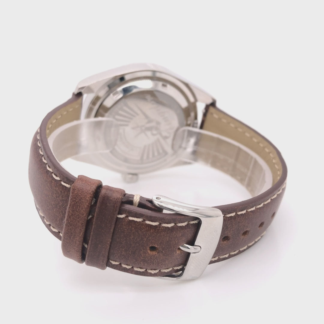 360-Degree Rotation of Abingdon 20mm Oil-Tan Leather Watch Band with Contrast Stitching in Brown – Quick-Release Strap
