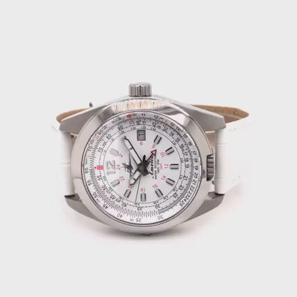 360-degree rotating view of Abingdon Amelia Women's Pilot Watch with Cloud White Dial, White Leather Strap, and Dual Time Zone GMT Function