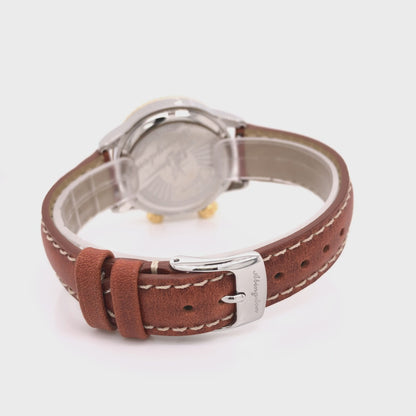 360-degree rotating view of Abingdon 16mm Oil-Tan Leather Watch Band with Contrast Stitch in Chestnut – Quick-Release Strap for Women’s Pilot Watches