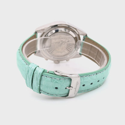 360-Degree View of Abingdon 20mm Round Grain Glazed Alligator Leather Watch Band in Green with Stainless Steel Buckle and Quick-Release Pins