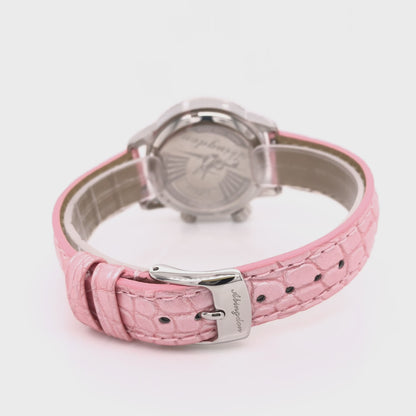 Abingdon 16mm Genuine Pink Alligator Watch Band with silver buckle shown
