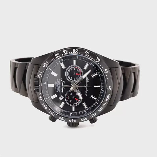 360-Degree View of Jordan Women’s Pilot Watch with Black Dial, Stainless Steel Band, Chronograph Stopwatch, and Tachymeter Bezel