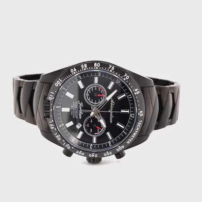 360-Degree View of Jordan Women’s Pilot Watch with Black Dial, Stainless Steel Band, Chronograph Stopwatch, and Tachymeter Bezel
