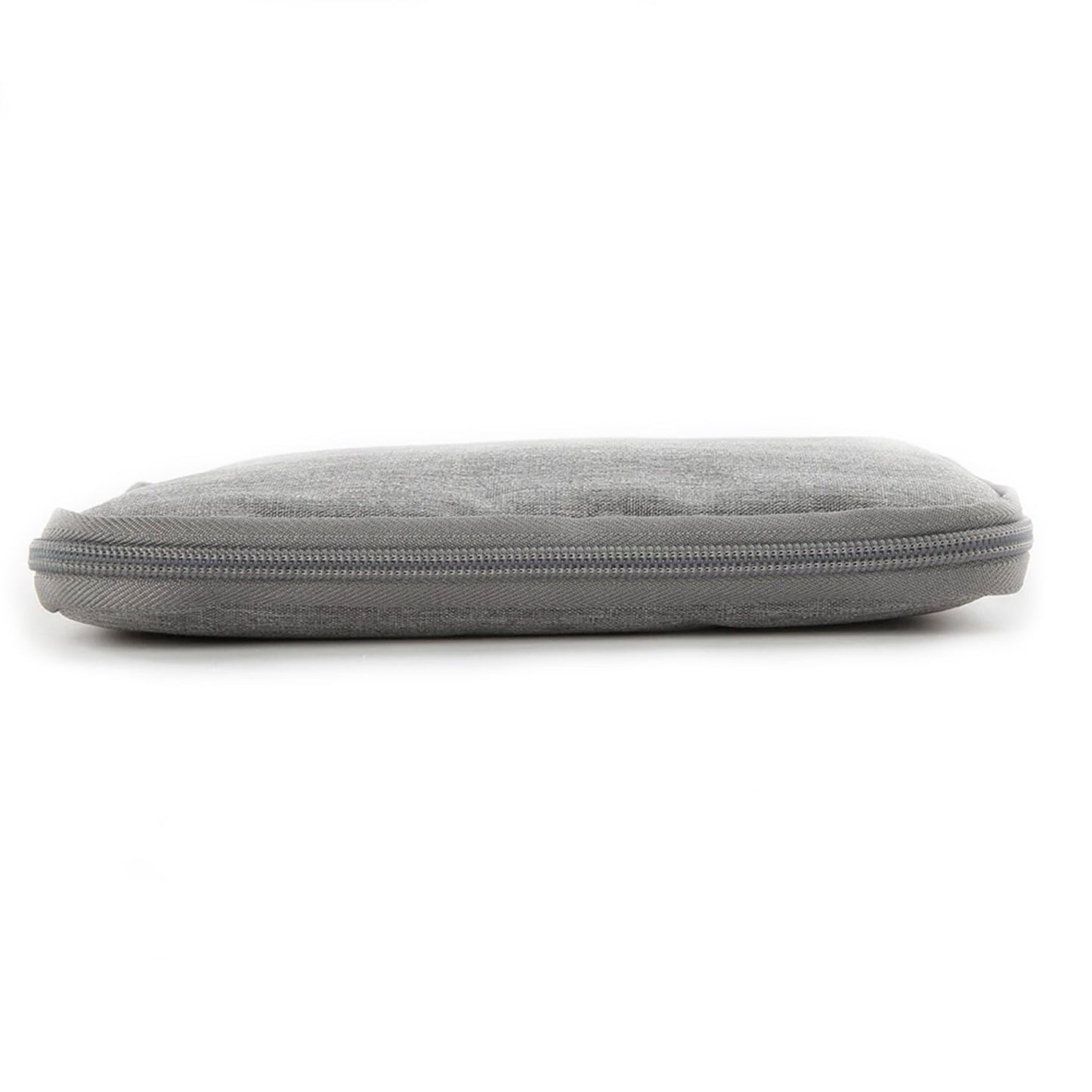 Slim profile of the zippered travel watch and strap organizer pouch lying flat.