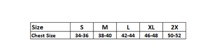 Size chart of the Flight Outfitters Airfoil Jacket detailing measurements for all available sizes.