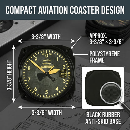 Trintec 9045 vintage aviation instrument coaster showing approximately 3-3/8 inch dimensions and anti-skid base