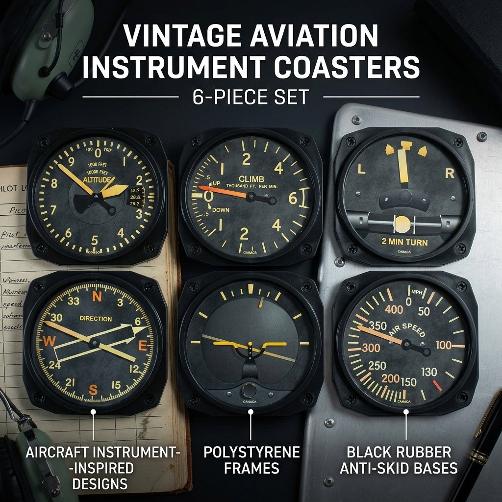 Trintec 9045 six-piece vintage aviation instrument coaster set product features