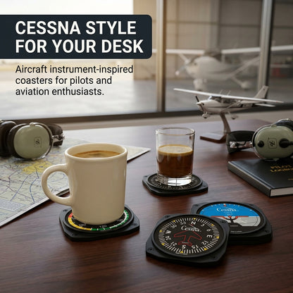 Trintec 9075-CES Cessna aviation instrument coaster showing approximately 3-3/8 inch dimensions and anti-skid base