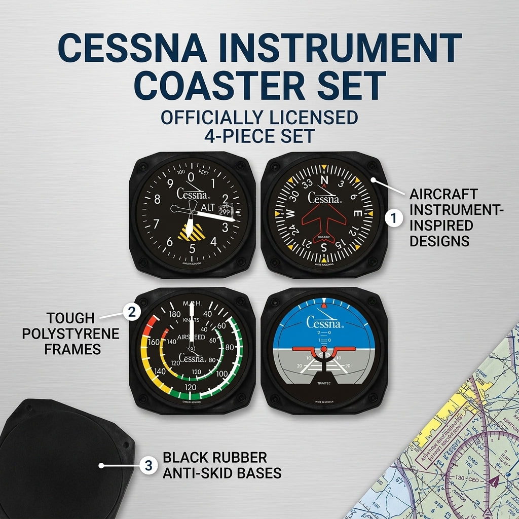 Trintec 9075-CES Cessna four-piece aviation instrument coaster set product features