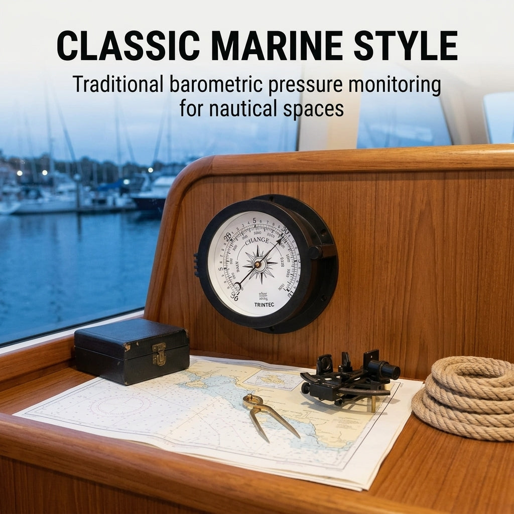 Trintec CC-W-04 Coastline Ship's aneroid barometer displayed in a nautical marine setting