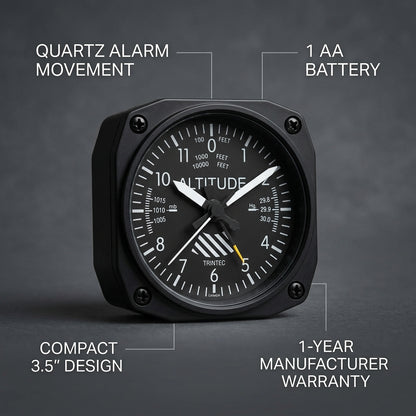 Trintec DM60 altimeter desk alarm clock with quartz movement, AA battery and 1-year manufacturer warranty