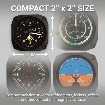 Trintec FMS-04 aircraft instrument fridge magnets measuring approximately 2 inches wide by 2 inches high