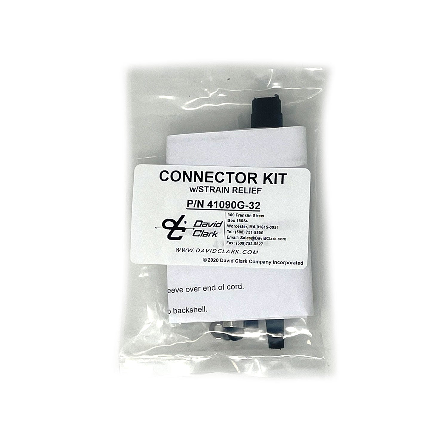 David Clark Stereo 1/4 inch Plug Connector Kit 41090G-32 with strain relief, replaces 18900G-42
