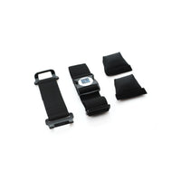 AppStrap® 5(S) Kneeboard components laid out on table including clip strap, leg strap, and tilt pads
