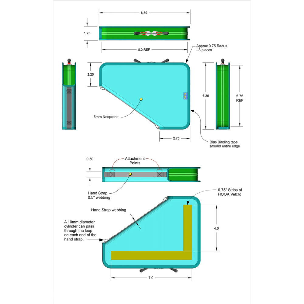 Size and diagram of the BrightLine Bags Pistol Wrap Large neoprene handgun case