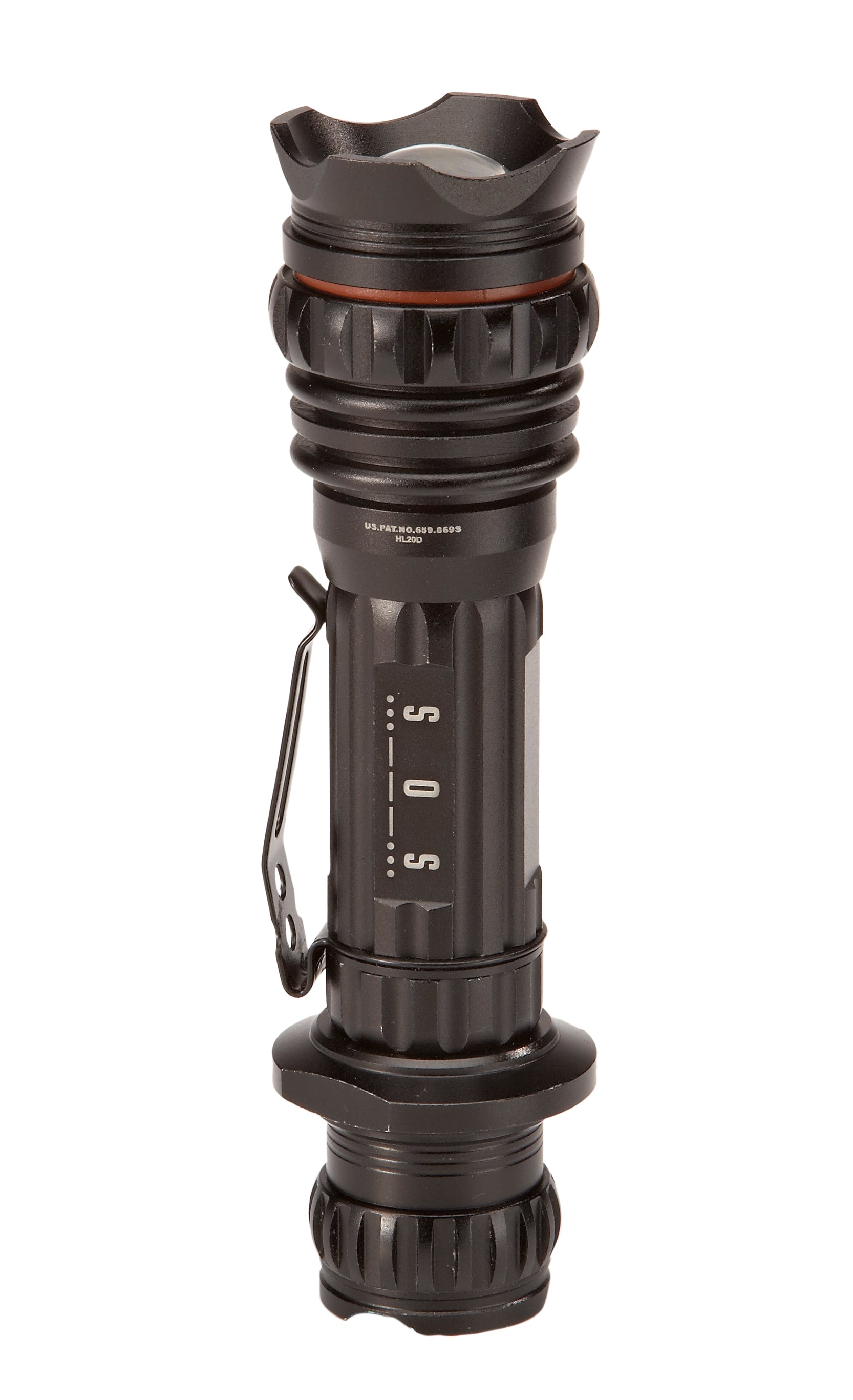 Flight Outfitters Bush Pilot Flashlight in strobe mode, signaling SOS Morse Code for emergencies.