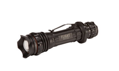 Rear view of the Flight Outfitters Bush Pilot Flashlight, highlighting its tail cap design.