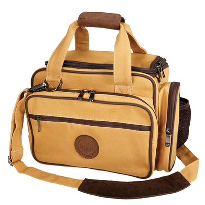 Front view of the Flight Outfitters Bush Pilot Flight Bag, showcasing its rugged canvas and leather accents.