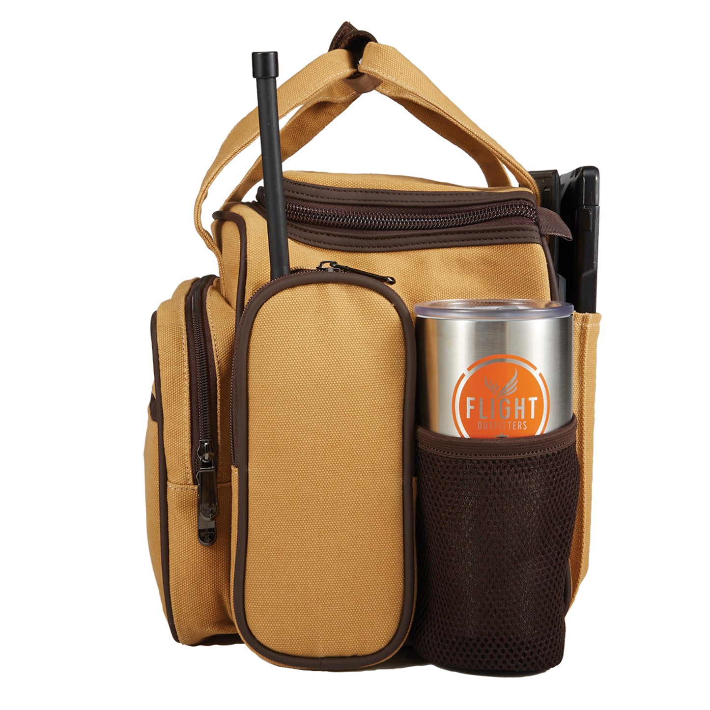 Side view of the Flight Outfitters Bush Pilot Flight Bag, highlighting its spacious and practical design.