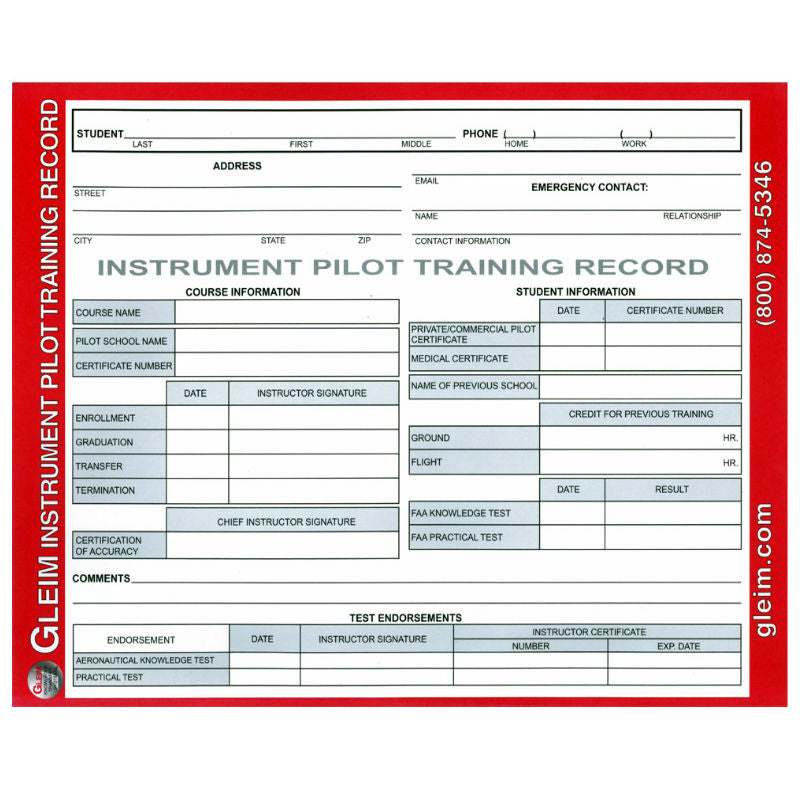 Gleim Instrument Pilot Training Record – Pilots HQ LLC.